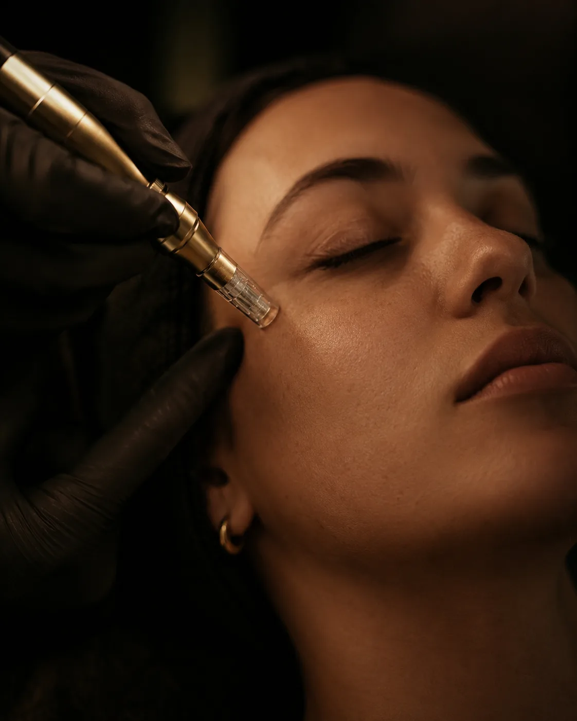 A microneedling treatment in progress